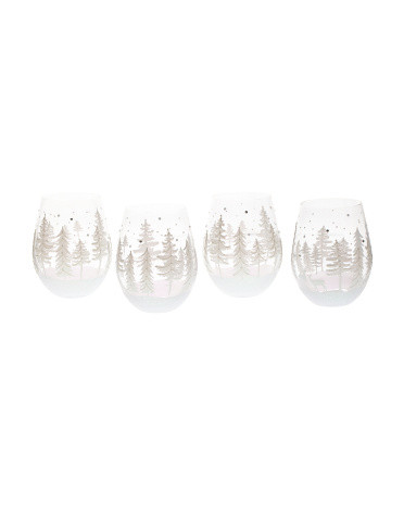 4pk Hand Painted Winter Stemless Glasses | TJ Maxx