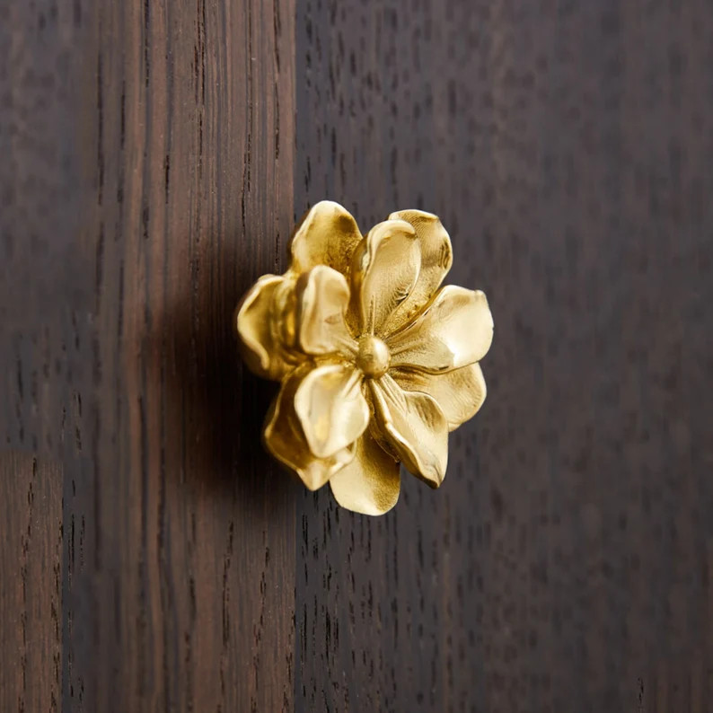 Camellia Flower Brass Knobs Cabinet Knobs Handles Kitchen Pull Drawer Knob Pull Wardrobe Knob Cab... | Etsy (US)