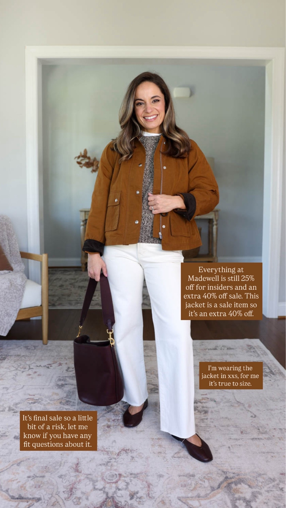 A few notable weekend sales! 

25% off at Madewell with an extra 40% Off sale 

Jeans: classic 24 
Jacket: xxs (extra 40% off) 
Sweater: petite xs 
White t-shirt: petite xs

#LTKPetite #LTKSaleAlert