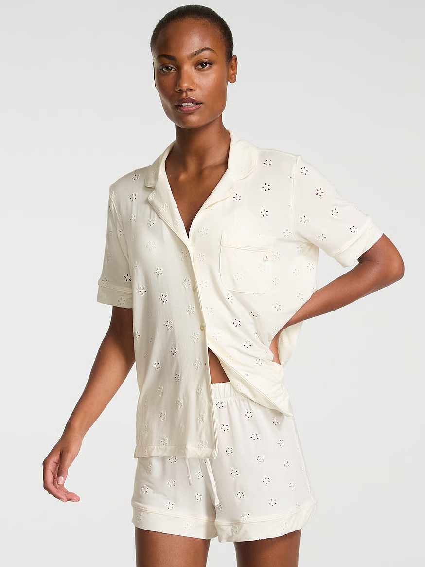 Buy Modal Soft Eyelet Short Pajama Set, Coconut White - Order Pajamas Sets online - Victoria's Se... | Victoria's Secret (US / CA )