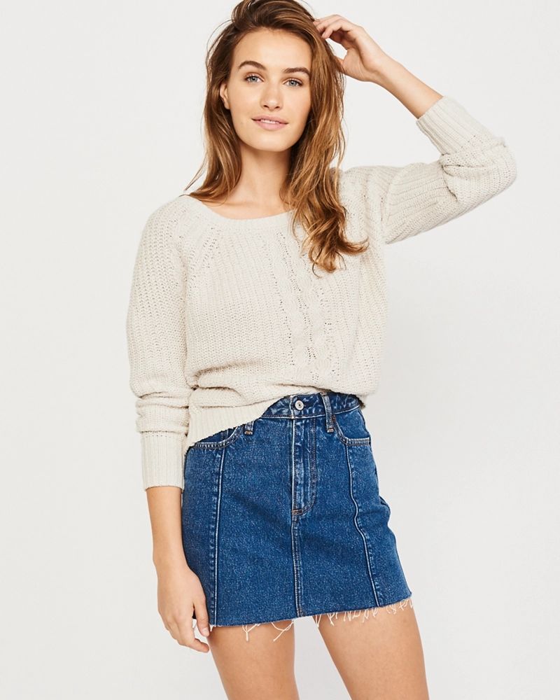 Cable Pointelle Boat neck Sweater | Abercrombie & Fitch US & UK