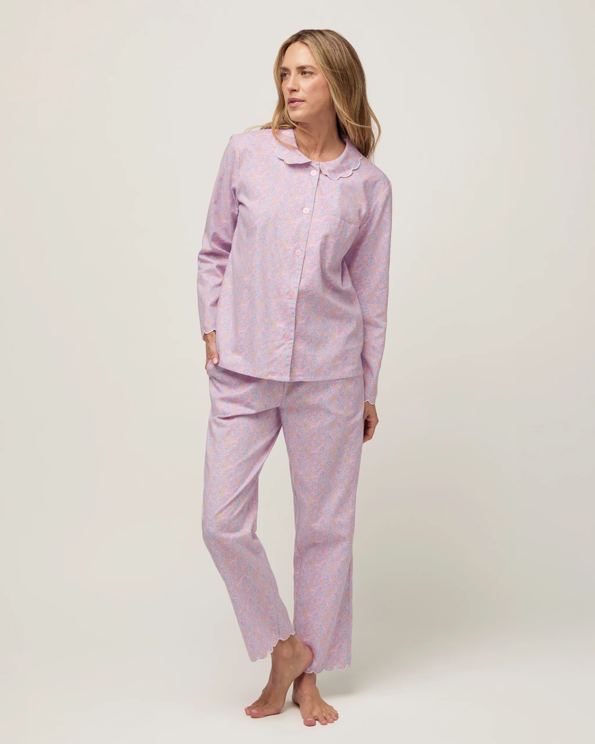 Women's Twill Colette Pajama Set in Fleur Blush | Petite Plume