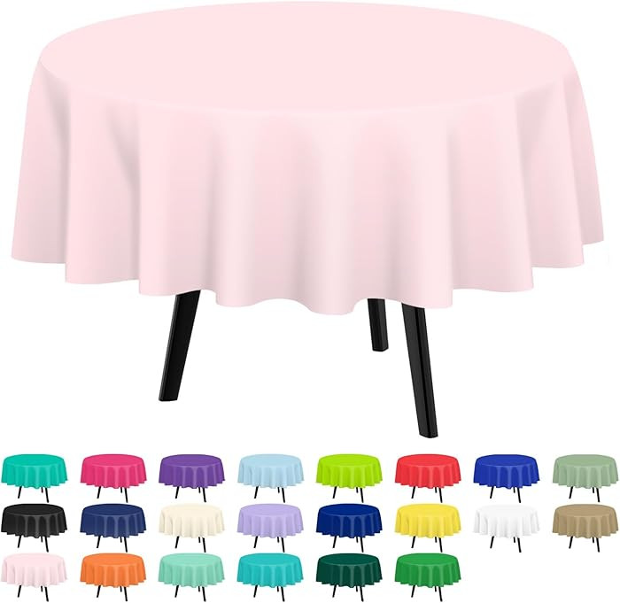 QIKSION Pink Round Tablecloth 2 Pack, 84 Inch Plastic Table Cloth Disposable for Parties | Amazon (US)