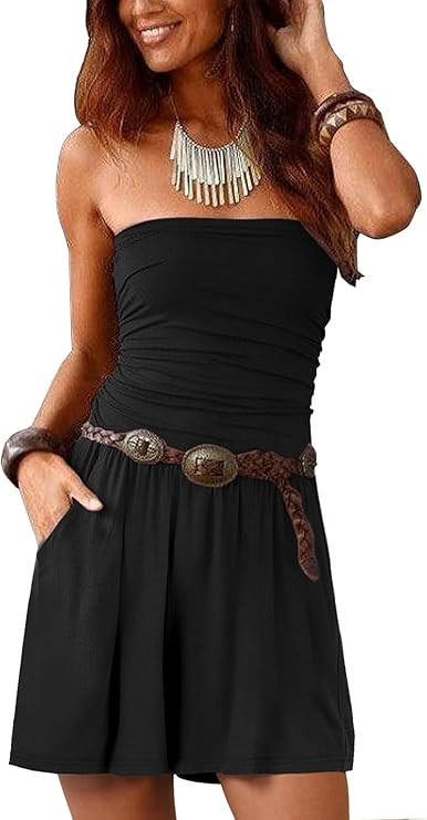 AUXDIO Women Summer Casual Strapless Romper Sleeveless Off Shoulder Short Jumpsuits 2026 Beach Va... | Amazon (US)