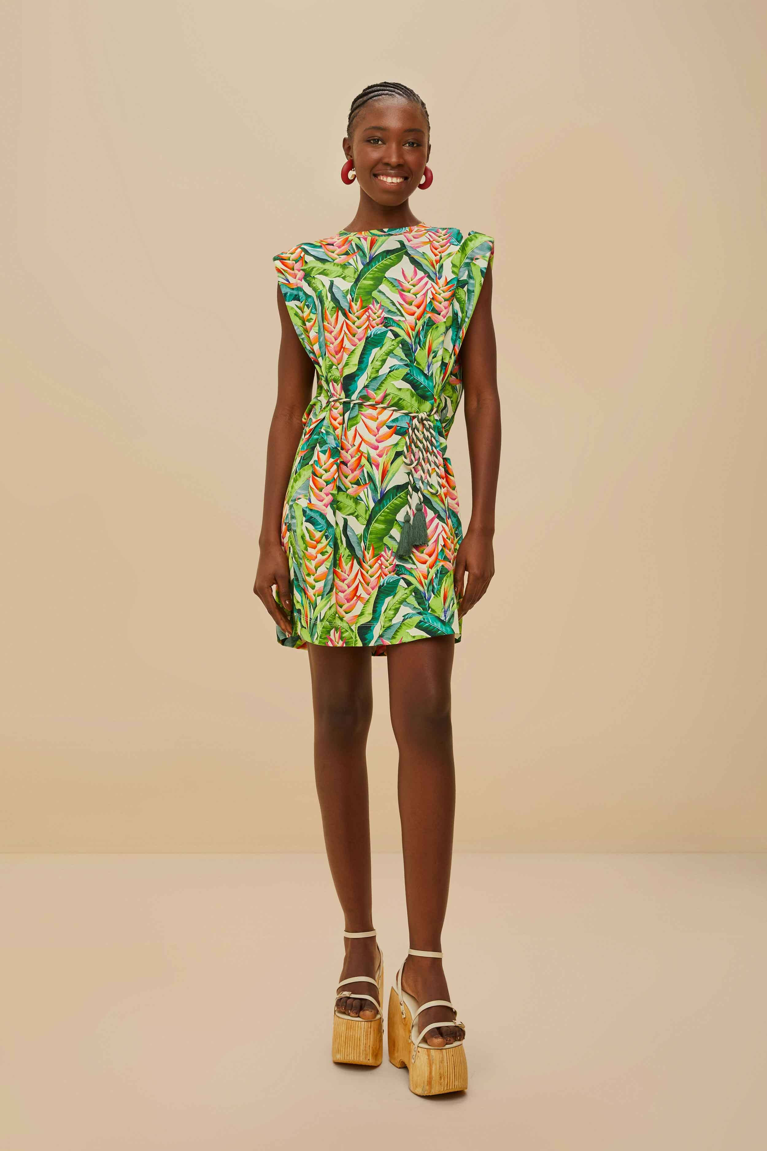 Off-White Heli Leaves Organic Cotton T-Shirt Mini Dress | FarmRio (US)