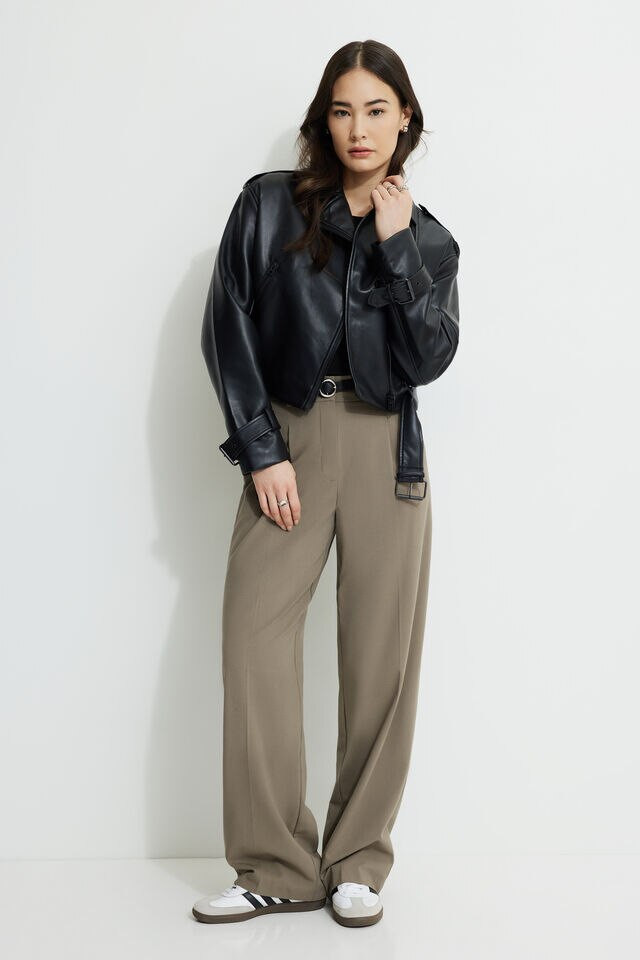 Belted Faux Leather Biker Jacket | Dynamite Clothing