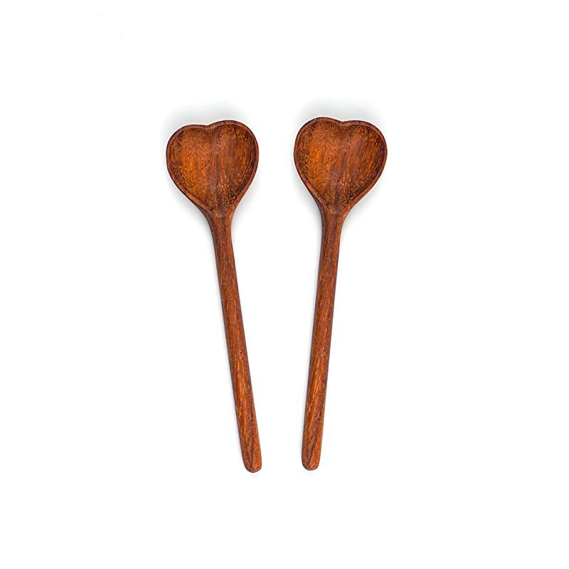 Wooden Heart-shaped Spoons - Wooden Tea/Coffee Spoons Set (2pcs) - Small Wooden Spoons for Condim... | Amazon (US)