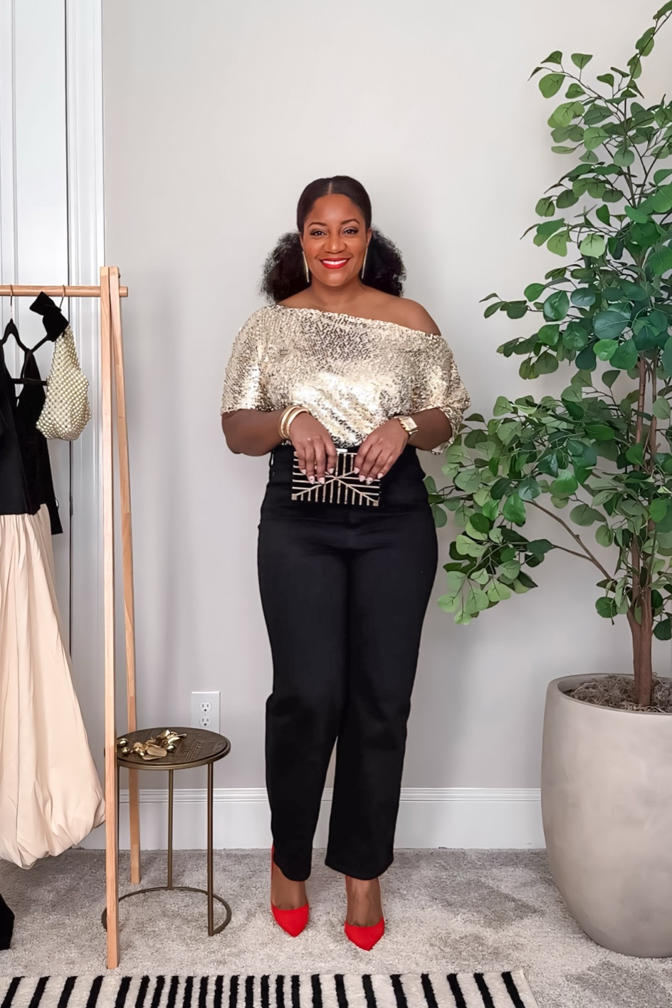 Shine bright this NYE in this glamorous gold sequin top from Amazon (wearing XL) paired with classic black jeans (12) from Target! The ultimate festive outfit for a night of celebration!  

Gold sequin top / black jeans / festive outfit / NYE style / Amazon fashion / trendy jeans / party attire / glam look / target style / pop of red / red pumps / red heels 

#LTKMidsize #LTKFindsUnder50 #LTKHoliday