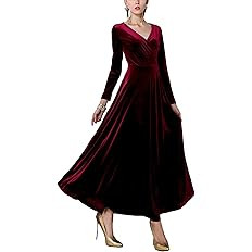 Urban CoCo Women Long Sleeve V-Neck Velvet Stretchy Long Dress | Amazon (US)