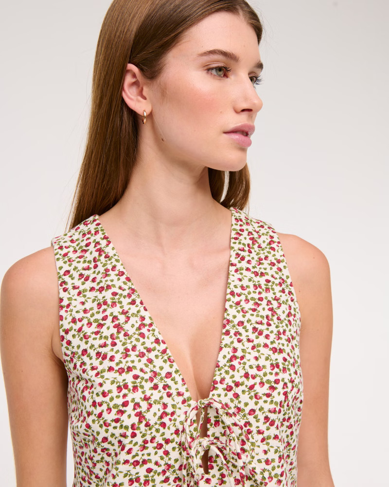 Linen-Blend Tie-Front Mini Dress | Abercrombie & Fitch (US)