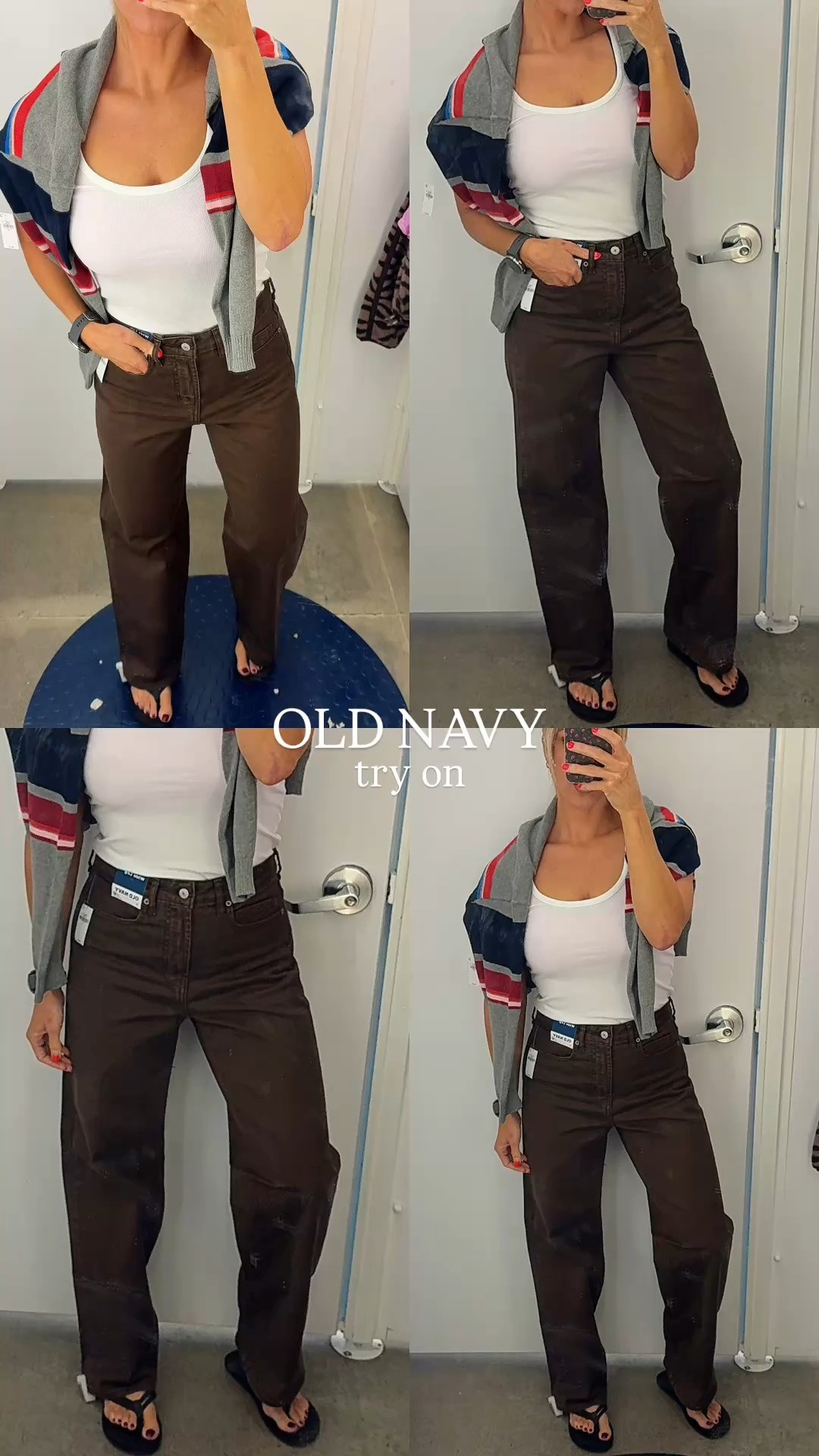 Loved these brown high waisted denim jeans from old navy!! I’m wearing size 6, fit tts. If you want oversized fit I would size up!! Also loved this striped sweater - perfect for laying or draping over the shoulders. I would personally size up for a little oversized fit but it does run tts!

#LTKgrwm #LTKSaleAlert #LTKSeasonal