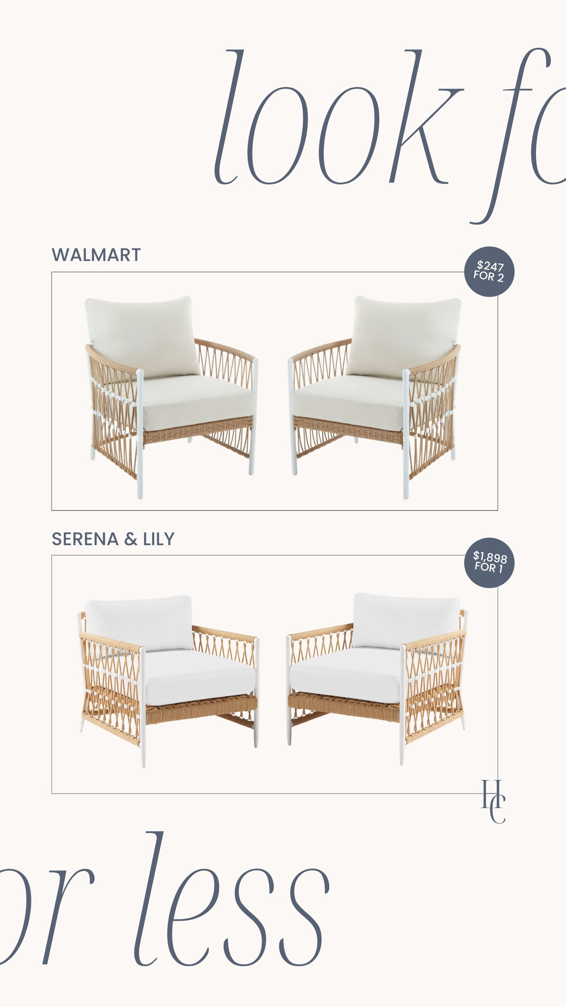 Look for Less — Patio Chairs! Serena & Lily vs Walmart 😱 currently on rollback sale! #walmartfinds #coastalhome #patiochairs 

#LTKHome