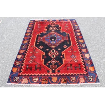 One-of-a-Kind Hand-Knotted 1950s 3'11" x 6'8" Wool Area Rug in Red/Blue/Black | Wayfair North America