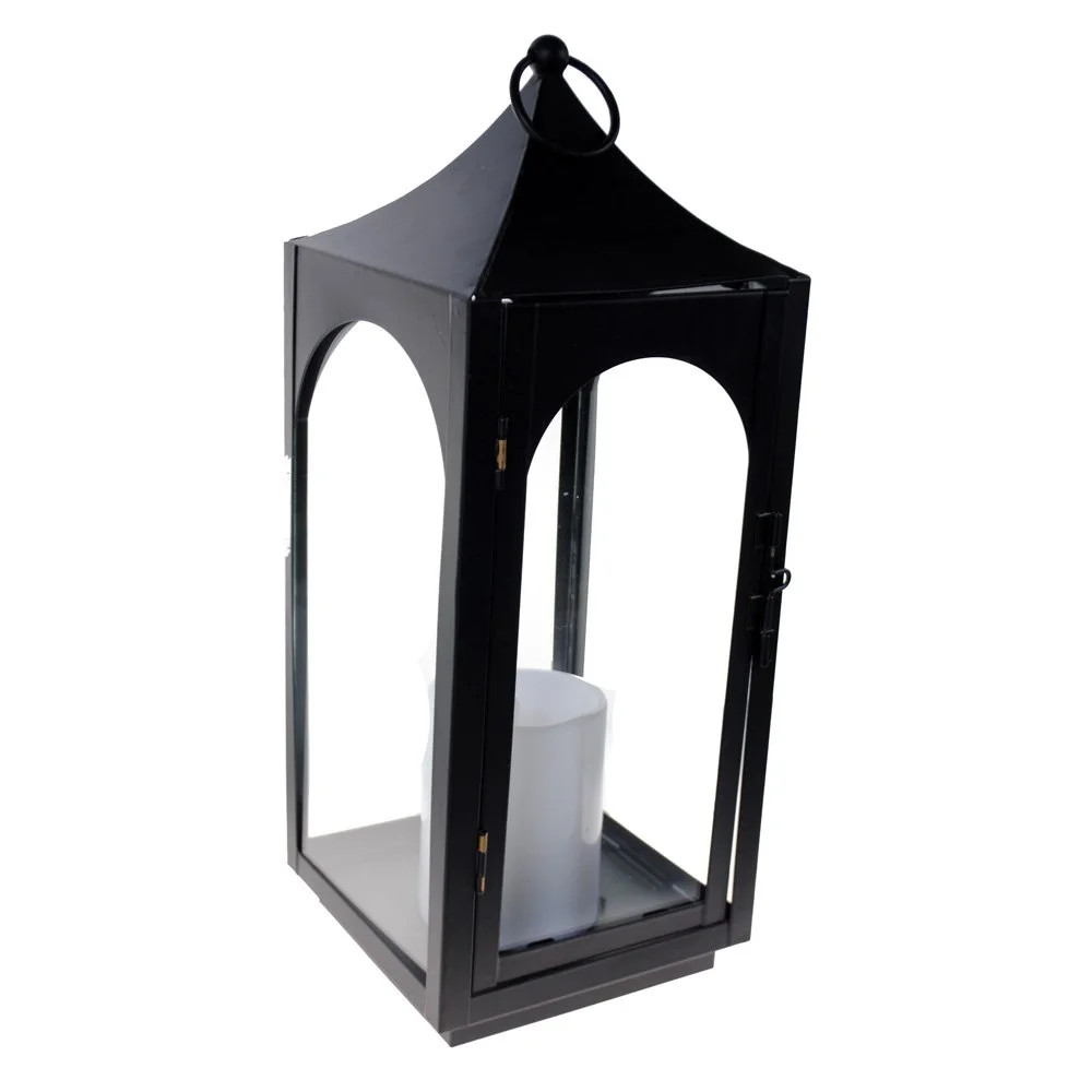 S4O 12" Metal Hanging Lantern with Glass + LED Candle Table Home Festival Decor / Black | Walmart (US)