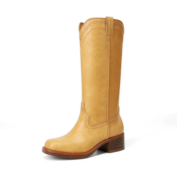 DREAM PAIRS Women's Knee High Boots Square Toe Tall Boots Pull-On Western Stitching Block Heel Fa... | Walmart (US)