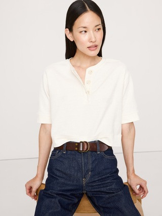Waffle-Knit Cropped Henley | Banana Republic (US)