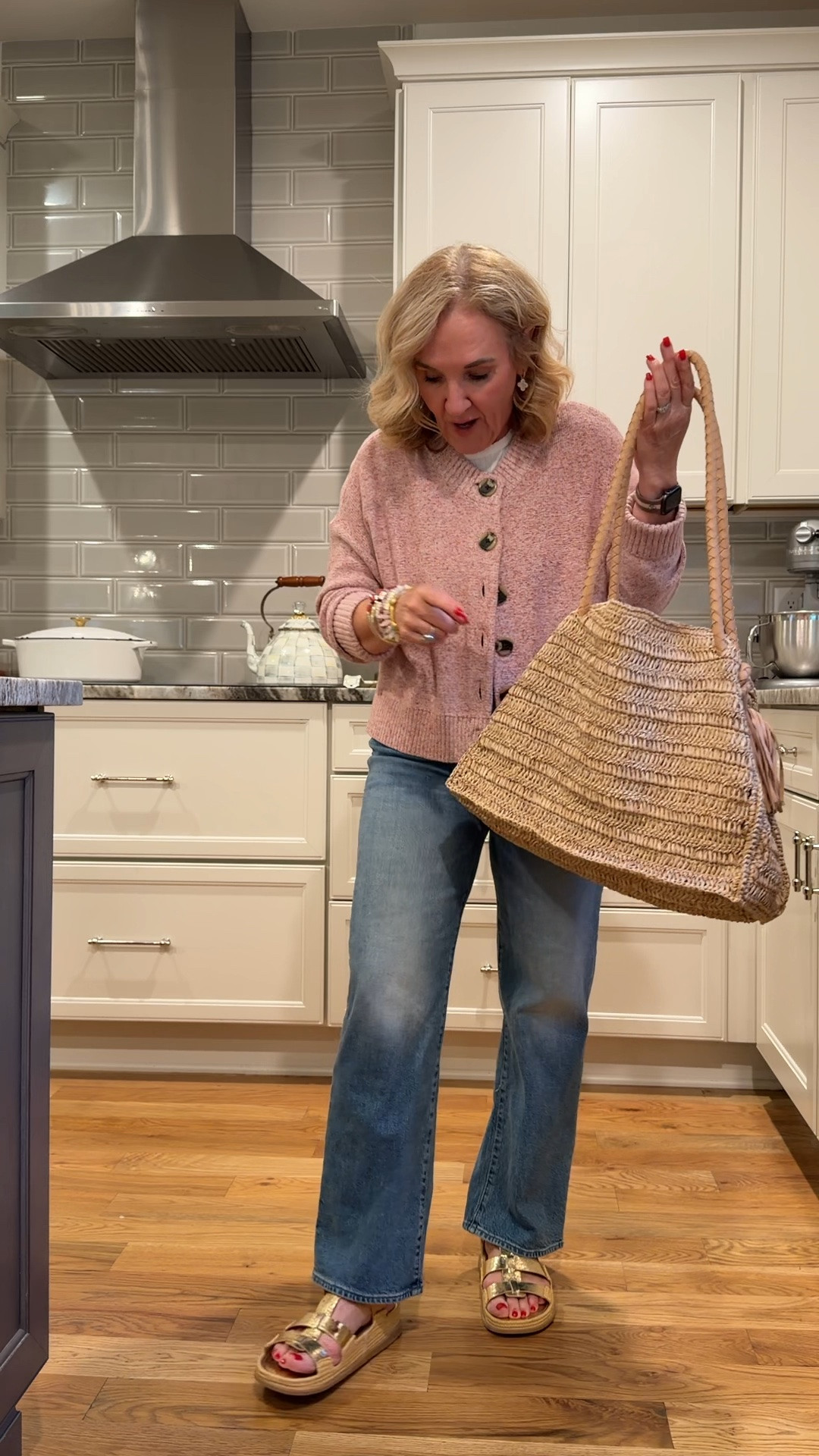 Tonight’s OOTD had to dress warm my daughter keeps her house cold!!! 

Sweater medium just restocked 
Jeans sized up to a 30 
Walmart tee size large 
This bag!!!! It’s gorgeous!! And a statement maker. 
20% off my bracelets code NANETTE20

#LTKootd #LTKOver40 #LTKPetite