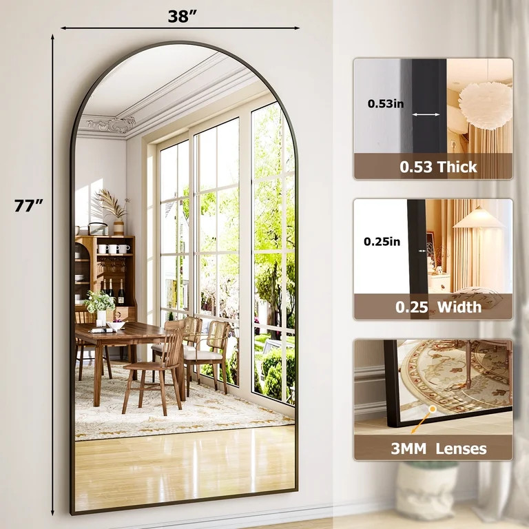 Easy4Home 77"x38" Oversized Arched Full Length Mirror with Aluminum Alloy Frame Freestanding Floo... | Walmart (US)