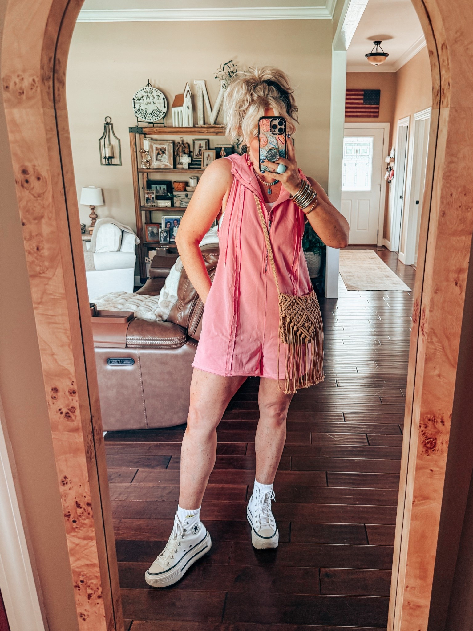 This look for less romper is adorable! It fits true to size too. Cute fit, comfy, easy to unzip and take off, it would even be perfect over a swimsuit! 
Romper - M
Converse - I size down one 
My palm tree turquoise necklace is @shopbeljoy save with code MANDIE25

#LTKOver40 #LTKShoeCrush #LTKStyleTip