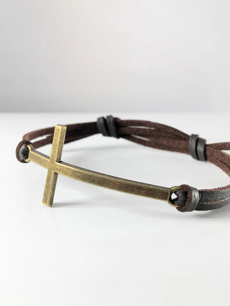 Cross leather bracelet for women, Leather cross bracelet for men, Unisex leather cross bracelet, ... | Etsy (US)