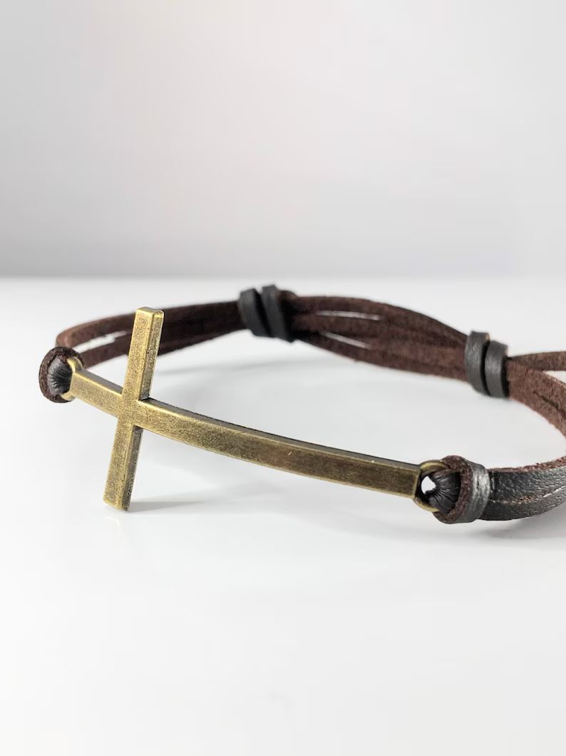 Cross leather bracelet for women, Leather cross bracelet for men, Unisex leather cross bracelet, ... | Etsy (US)