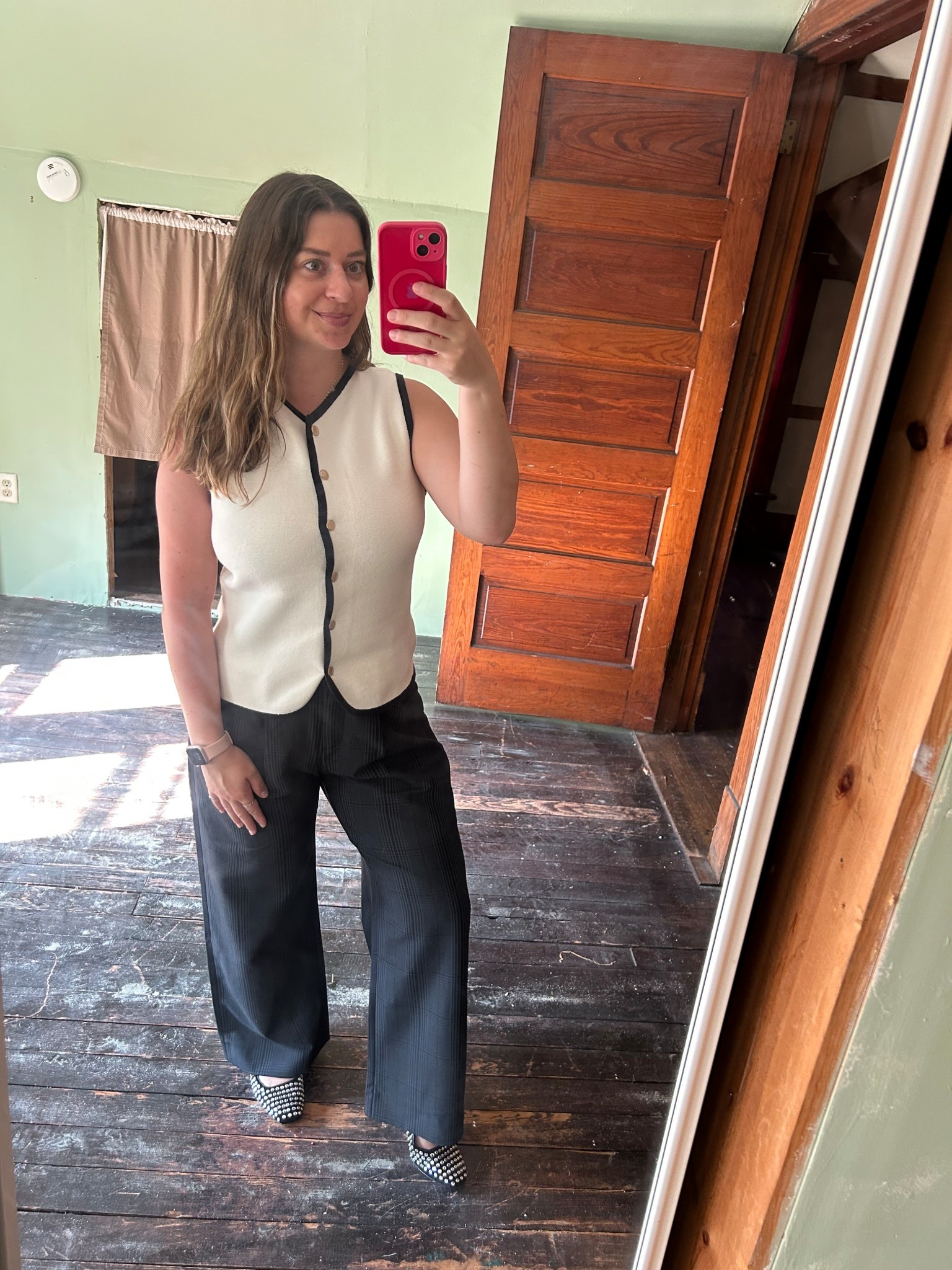 Women’s button up sweater vest, tailored wide leg dress pants, Sam Edelman gem flats 

#LTKWorkwear #LTKSaleAlert #LTKShoeCrush