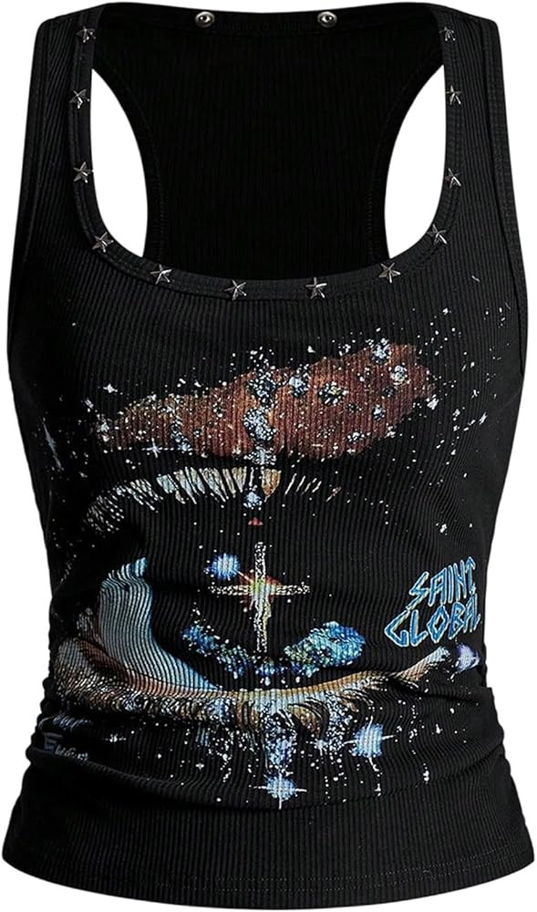 Women's Graphic Sleeveless Tank Top Gothic Rivet Rave Crop Tops | Amazon (US)