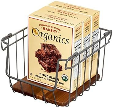 The Ría Safford Collection by iDesign Open Front Wire Basket with Acacia Wood, 10" x 8" x 6", Ch... | Amazon (US)