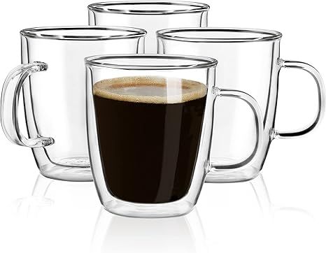 Double Wall Glass Coffee mugs, (4-Pcak) 12 Ounces-Clear Glass Coffee Cups with Handle,Insulated C... | Amazon (US)