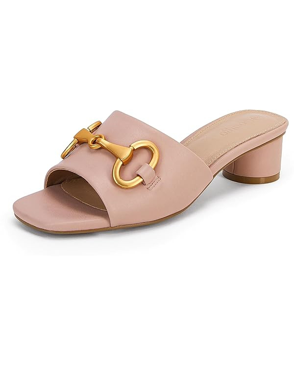 Coutgo Women's Slide Sandals Square Open Toe Slip on Comfortable Mules Block Low Heel Metal Chain... | Amazon (US)