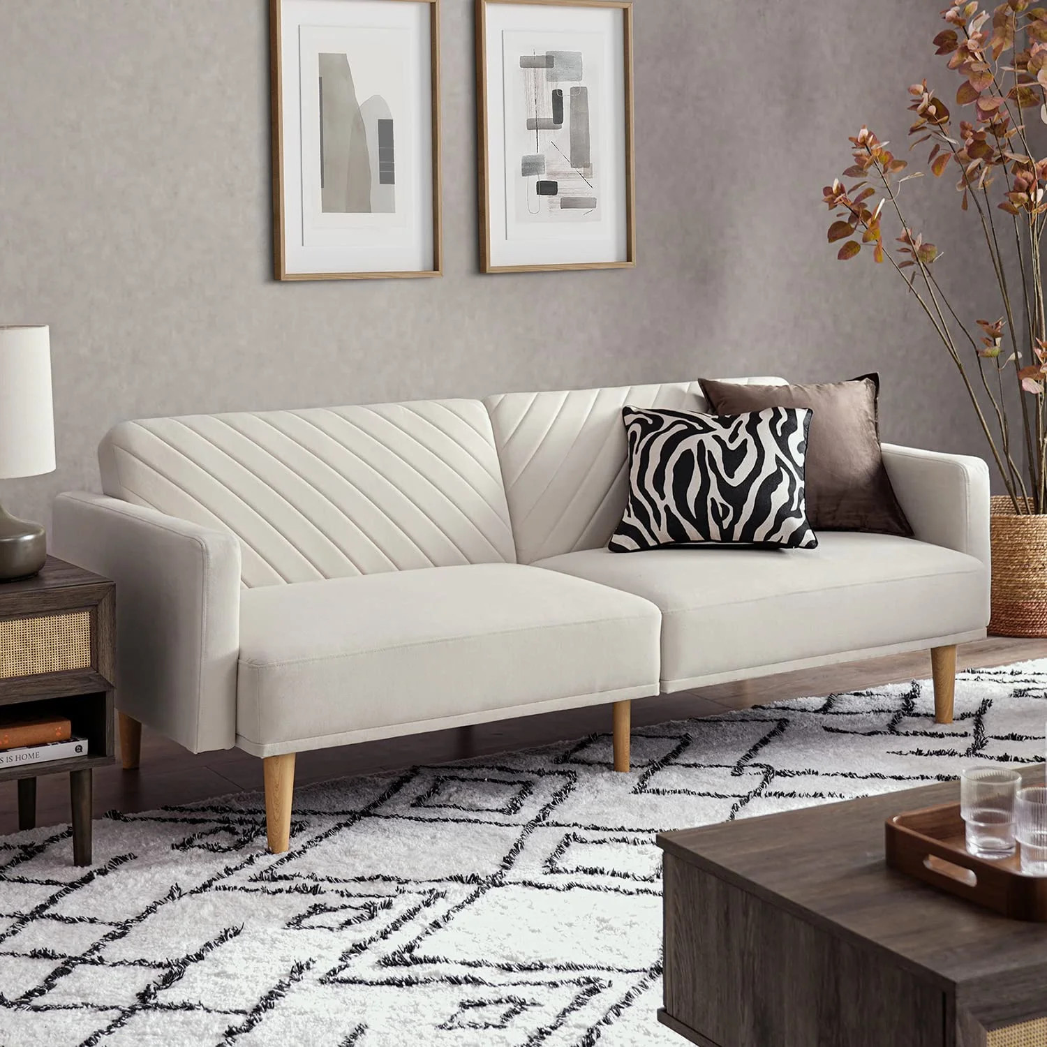Mopio Chloe Futon Sofa Bed, Limited Edition Snow Velvet Sleeper Sofa with Tapered Legs. 77.5" | Walmart (US)
