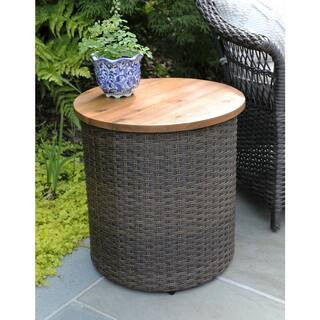 Canopy Bayberry Round Metal Outdoor Side Table with Acacia Wood Top | The Home Depot