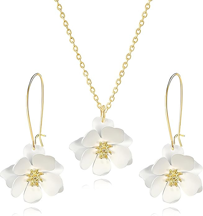 WCRAZYE Bohemian Daisy Flower Earrings Necklace Sets for Women Unique Trendy Boho Matte 3D Gold F... | Amazon (US)