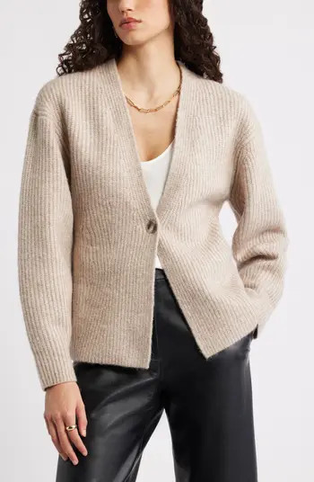One-Button V-Neck Rib Cardigan | Nordstrom