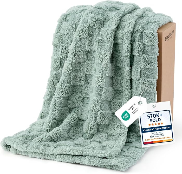 Bedsure GentleSoft Sage Green Throw Blanket for Couch - Checkered Cute Fleece Blankets, Soft Cozy... | Amazon (US)