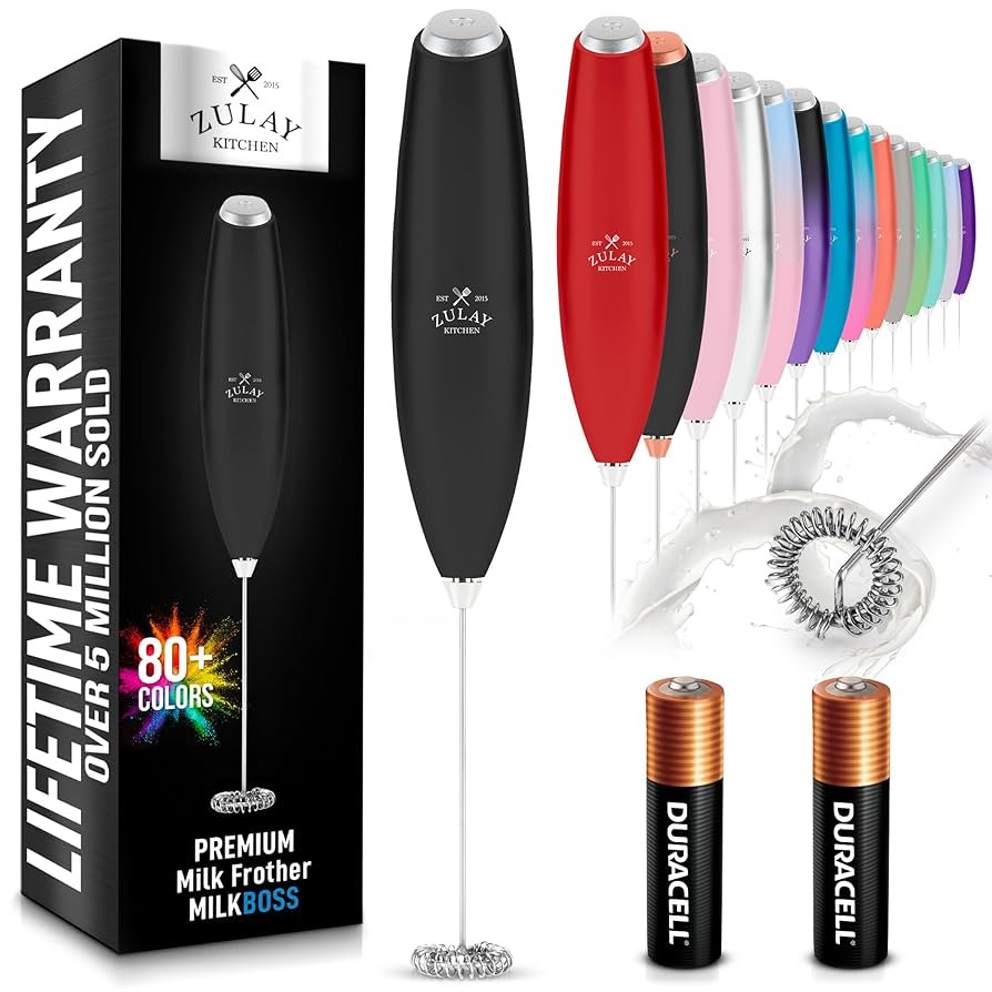 Zulay Kitchen Milk Frother Wand Drink Mixer with AA Duracell Batteries- Durable Handheld Milk Fro... | Amazon (US)