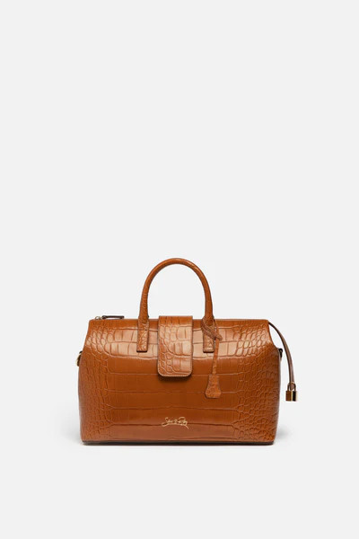 Convertible Executive Leather Bag in Crocodile Print Camel | Silver & Riley