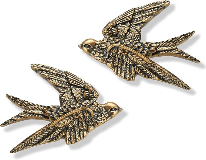 AMOIENSIS Bird Wall Sculpture Art, (Set of 2) 4¾ inch Resin Antique Gold Bird 3D Sculpted Floati... | Amazon (US)