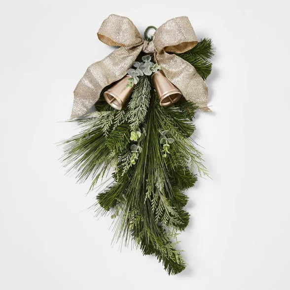 24in Unlit Cedar Eucalyptus Gold Bell & Bow Swag - Wondershop™ | Target