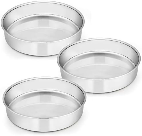 E-far 9½ Inch Cake Pan Set of 3, Stainless Steel Round Cake Baking Pans, Non-Toxic & Healthy, Mi... | Amazon (US)