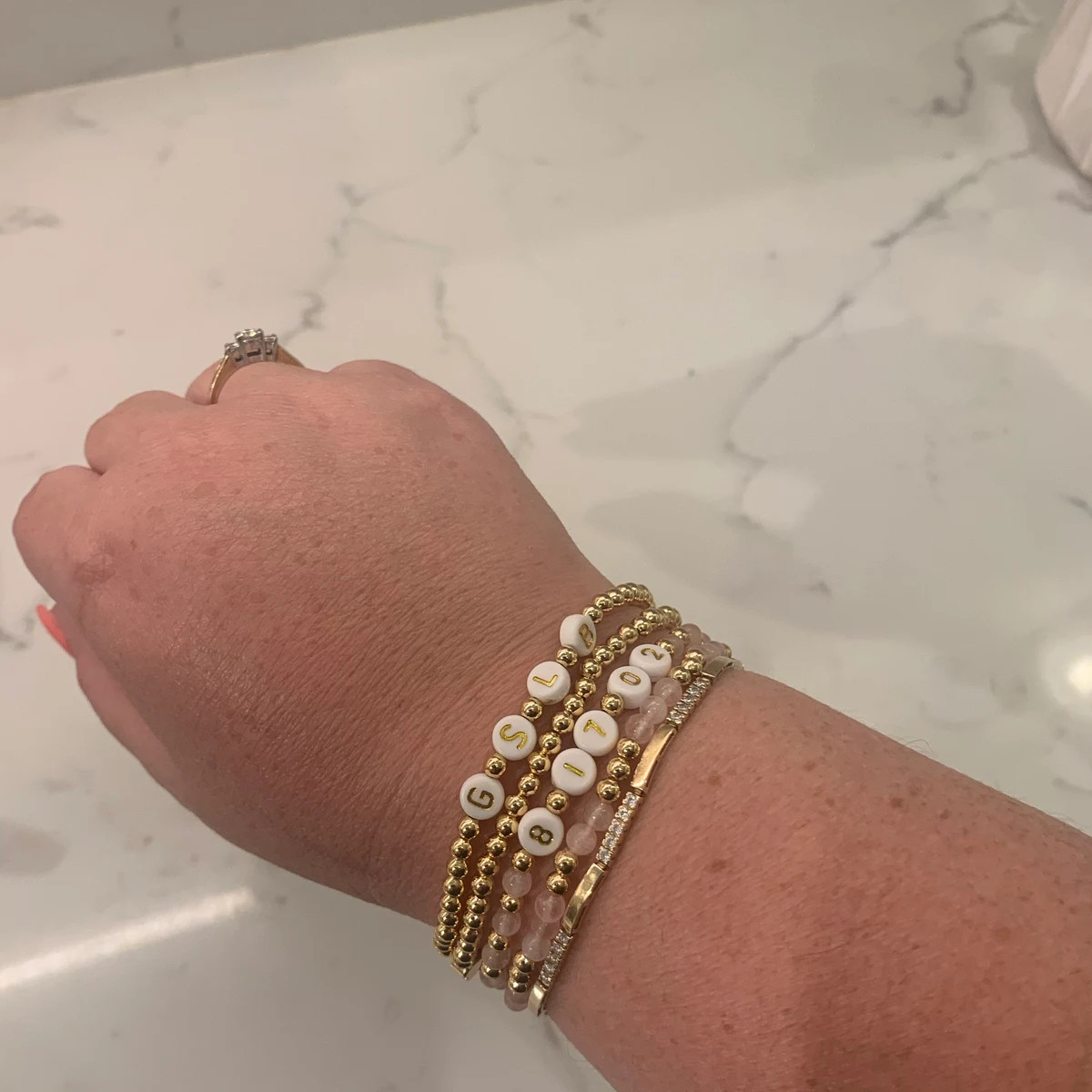 Custom Bracelet Stack, Beaded Name Bracelets, Personalized Layering Set, Minimalist Gold Ball Sta... | Etsy (US)
