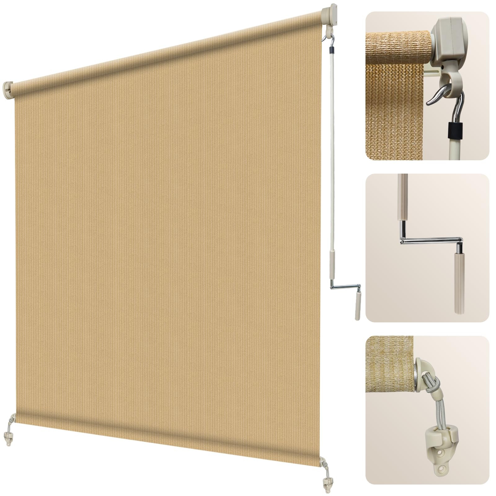 Artpuch Outdoor Roller Shade 8' W x 8' H Fabric Blind Sesame Cordless Roll Up Shade, Wand Operati... | Amazon (US)
