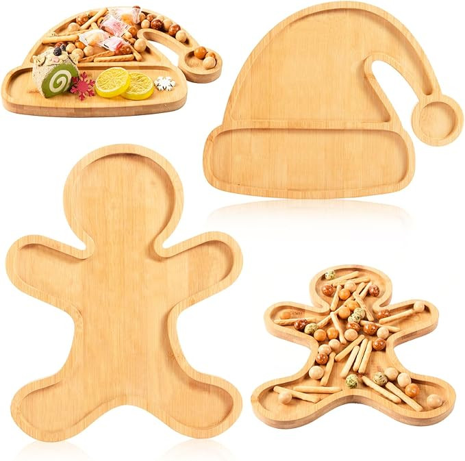 AWIZOM 2 Pcs Christmas Serving Platters Santa Hat and Gingerbread Man Shaped Wood Trays Winter Ba... | Amazon (US)