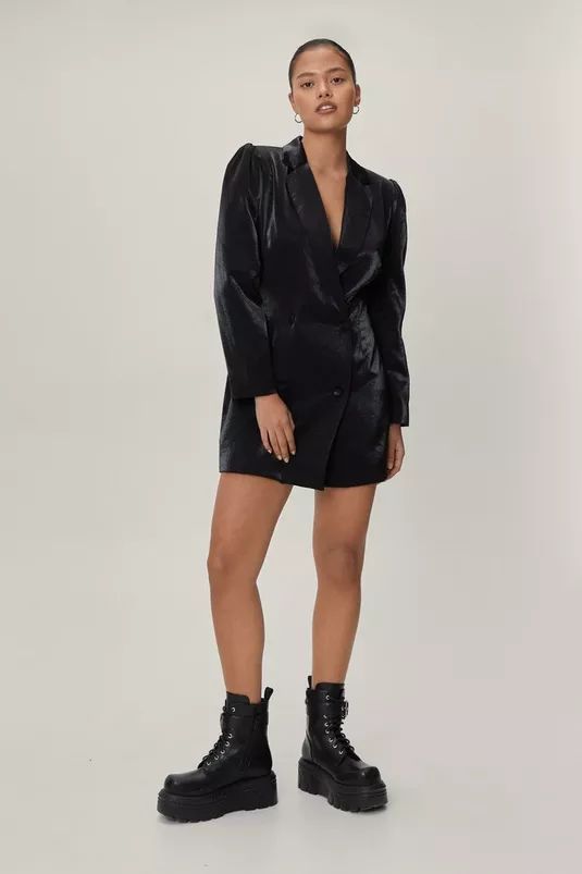 Petite Metallic Deep V-Neck Blazer Dress | Nasty Gal (US)