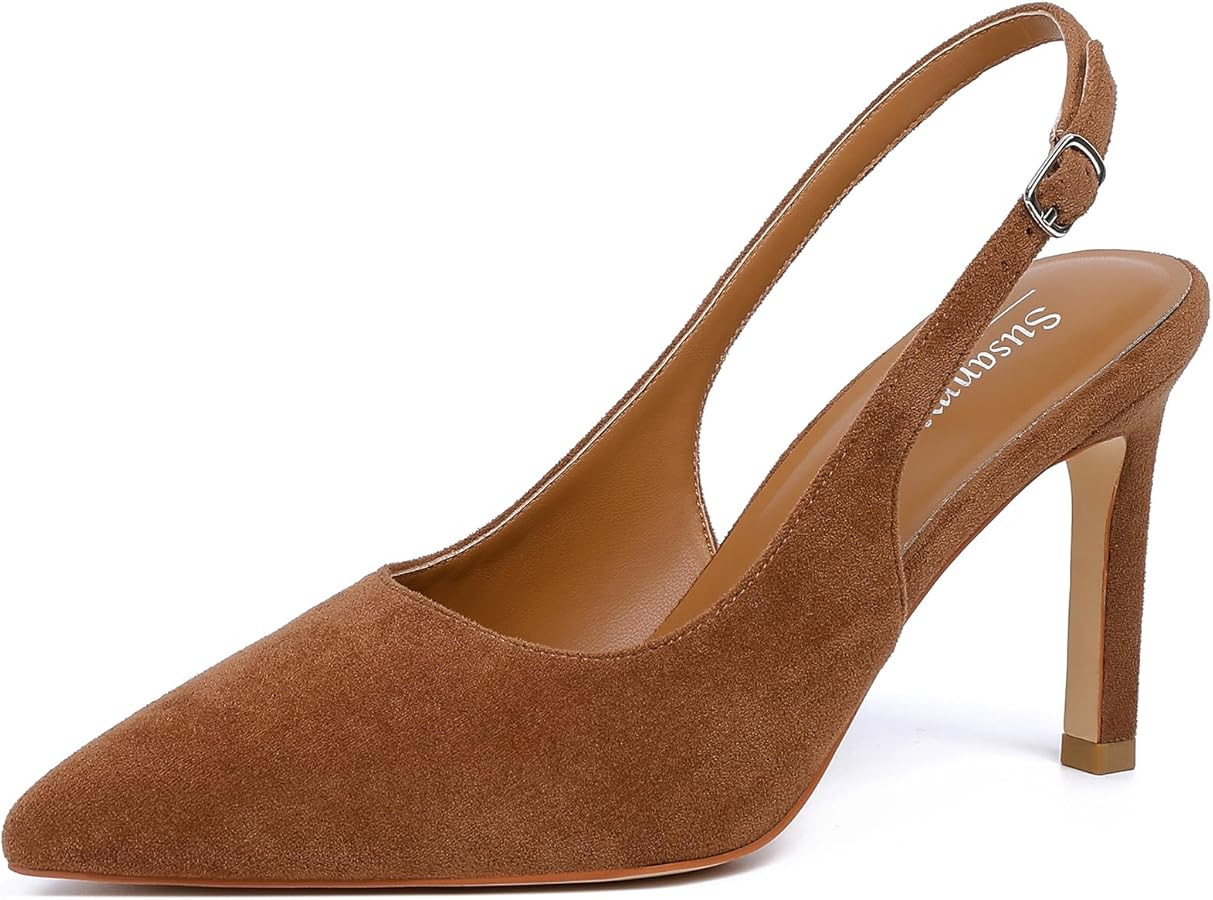 Susanny Women's Slingback High Heels Stiletto Pointed Closed Toe Kitten Sexy Heeled Pumps Ankle S... | Amazon (US)