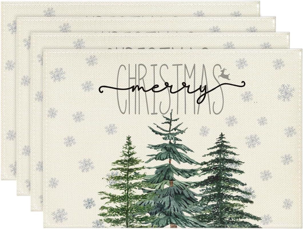 Artoid Mode Beige Pine Tree Snowflake Merry Christmas Placemats Set of 4, 12x18 Inch Seasonal Win... | Amazon (US)