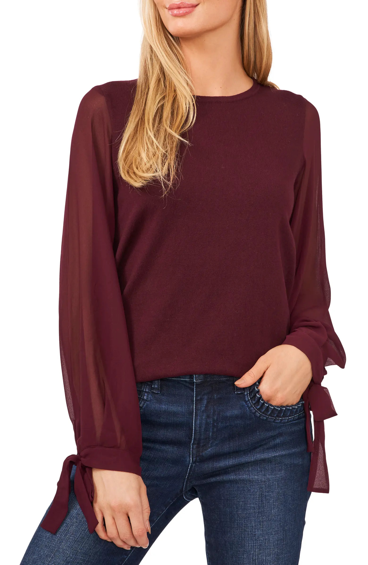 CeCe Mixed Media Tie Cuff Top | Nordstrom | Nordstrom