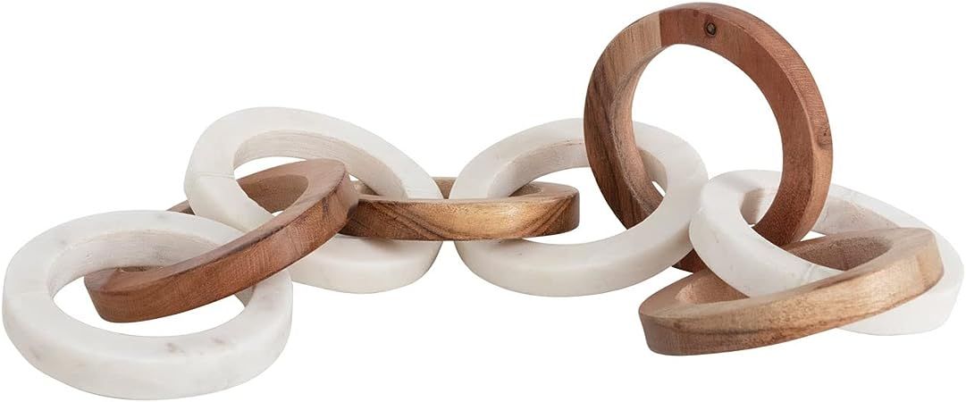 Creative Co-Op Acacia Wood and Marble 8 Links Decorative Chain, 4" L x 4" W x 24" H, Multicolor | Amazon (US)