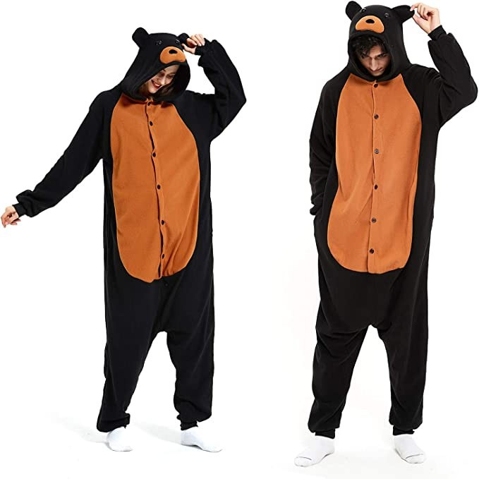 Amazon.com: III HHONS Black Bear Onesie Animal Women/Men Adult Costume Halloween Cosplay Pajamas ... | Amazon (US)
