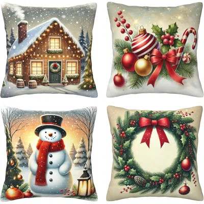 Christmas Decorations - Christmas Pillow Covers 18x18 Set of 4, Holiday Christmas Decor Home Sofa Couch Cushion Indoor Decorations | Wayfair North America